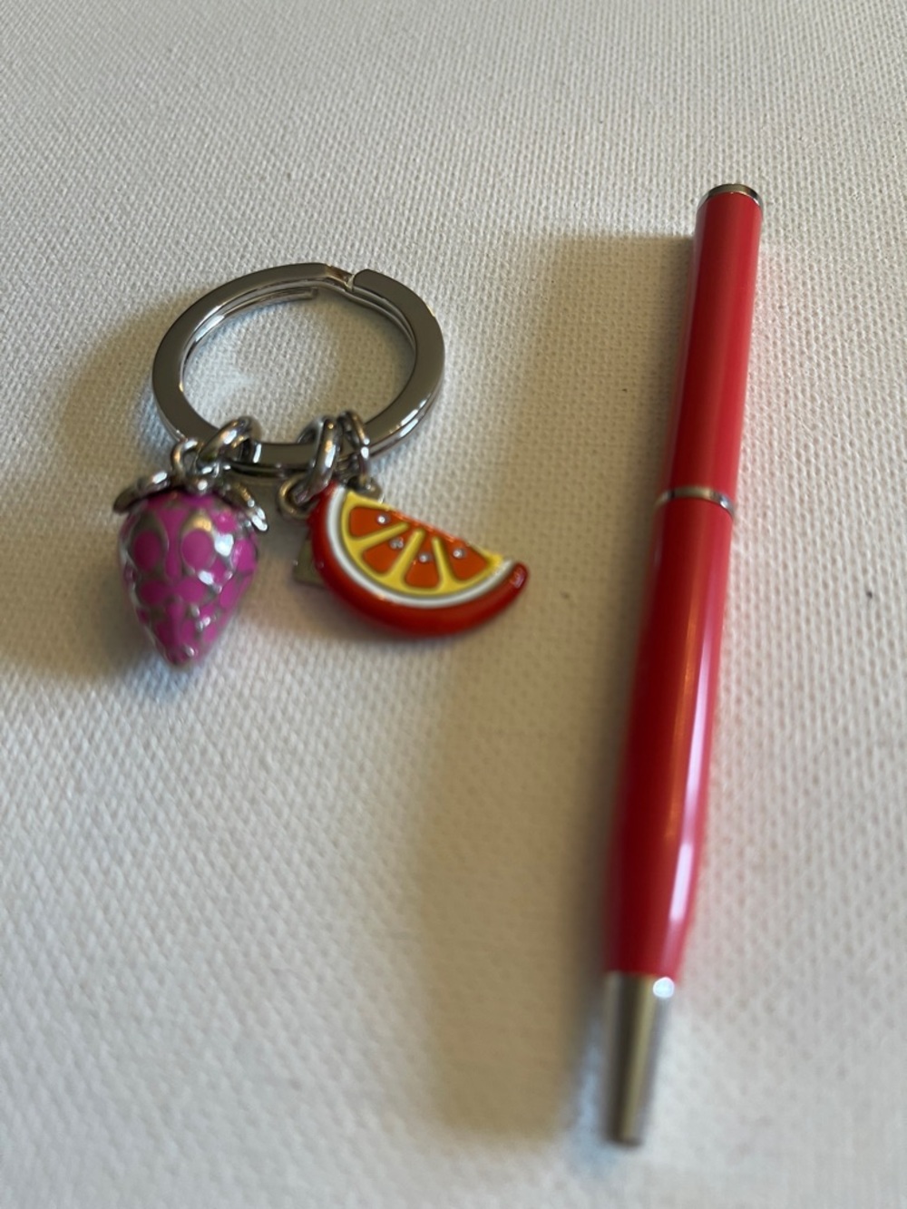 Coach Fruit Charm Keychain with Strawberry & Orange Slice Charms and Coach Pen - Picture 2 of 9